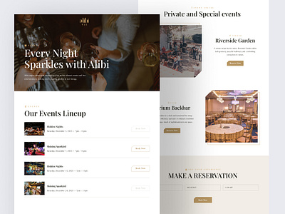 Alibi Bar & Lounge Events Page Website Design bar design bar website design elegant ui food drink landing page lounge design lounge website luxury design restaurant website ui user experience ux visual design website design