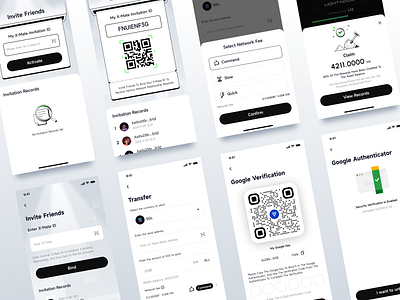 Wallet Project Process Page activate blockchain claims commend confirm green icon inviting friends network fee payment qr codes quick scanning slow successful ui wallet