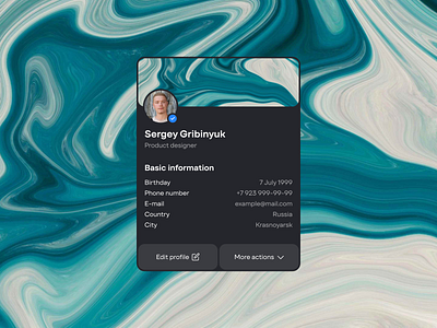 JustUI account black card cover design info profile ui widget