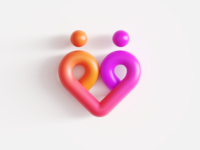 Couple / Relationship / Heart 3D Logo 3d art brand identity branding cinema 4d connection dating date for sale unused buy gradient modern tech app group couple logo mark symbol icon love passion man woman match people human render soulmate together