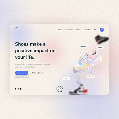 Nike shoes web design branding color pallet design glassmorphism graphic design trend ui uidesign uiux webdesign