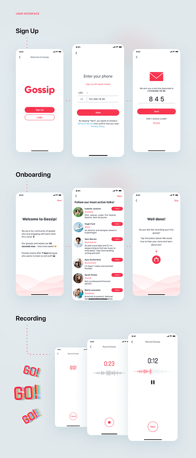 Mobile app UI: Onboarding app clean design graphic media mobile onboarding screens social ui ux