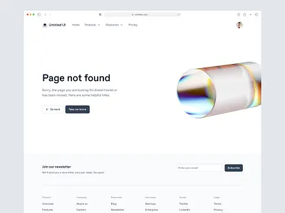 404 page — Untitled UI 3d 3d shape 404 clean ui design system error figma footer glass minimal minimalism simple ui kit web design webflow