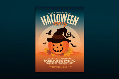 Halloween Party Flyer black catalog clean design dracula flyer halloween halloween party horror illustration indesign magazine modern monster party print printable scary template vampire