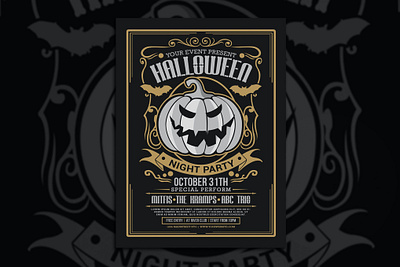 Halloween Night Party autumn black catalog clean design flyer flyer template graphic design halloween halloween flyer halloween party horror indesign magazine night october print printable template zombie