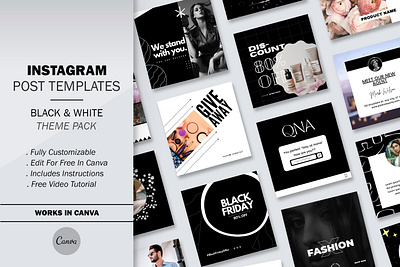 Black and White 20 Instagram Posts black theme instagram pack