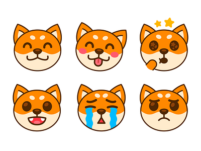 Shiba Inu Emojis adorable branding cartoon character dog emoji emoticon expression flat funny happy icon icons illustration kawaii mascot minimal outline shiba inu smile