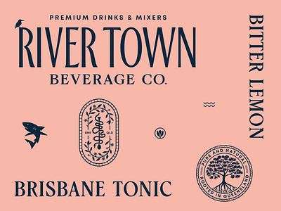 River Town branding brand branding design drinks illustration lettering logo mixers type typography vector