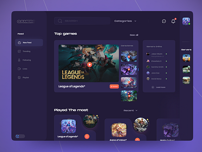 Gaming Dahboard 🎮 dashboard design designers designtrend dribbble gamers games popular shots trendy uidesign uipopular uitrends uiux uiuxdesigners ux uxdesign