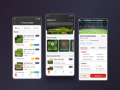 Booking Football Field App UI app app booking booking clean dark mode e commerce field gray sport ui ux