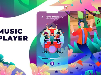 Music Player - Vector Illustration 3d illustration app apps concept design development graphic graphic design graphics header header illustration headers illustration page vector web web design web development web header website
