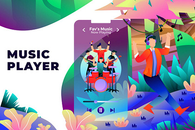 Music Player - Vector Illustration 3d illustration app apps concept design development graphic graphic design graphics header header illustration headers illustration page vector web web design web development web header website