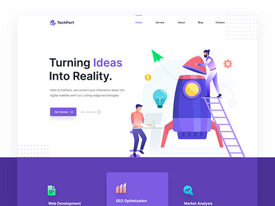 TechPort - Digital Startup Website Template agency app branding business consultancy creative design design agency digital illustration startup template ui ux