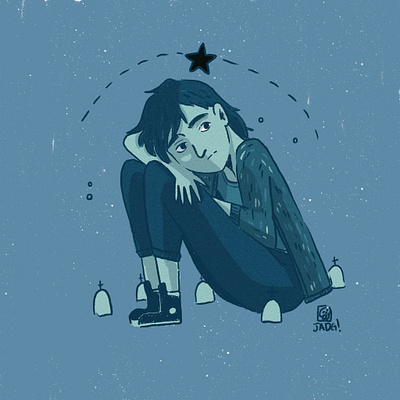 Black star art azul blue boy charactedesign doodle draw graveyard illustration sketch star young