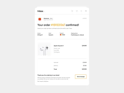 017 Email Receipt dailyui dailyui017 design ecommerce email figma interface order receipt ui uidesign ux uxdesign