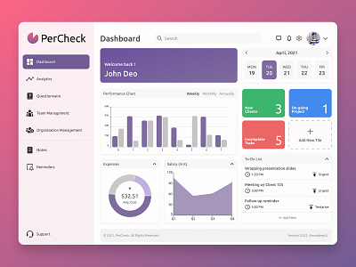 PerCheck - Dashboard UI app design minimal ui ux vector