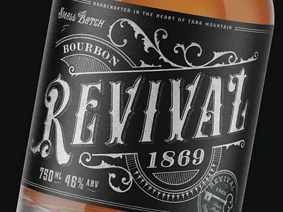Revival Bourbon bourbon distillery label organic packaging packagingdesign rustic sophisticated typeface typography victoriantype vintage whiskey