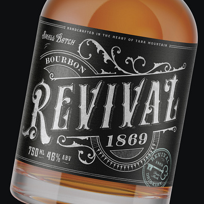 Revival Bourbon bourbon distillery label organic packaging packagingdesign rustic sophisticated typeface typography victoriantype vintage whiskey