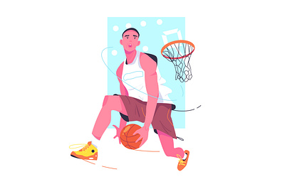 Cool basketball player in sportswear background branding business cartoon competition design illustration logo person ui vector