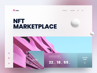 Union - NFT Marketplace art blockchain clean crypto cryptocurrency dark mode design header hero landing page minimal minimalist modern nft nft marketplace product design ui ux web design website