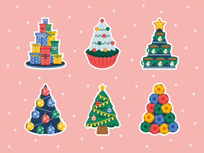 Christmas Tree Sticker background ball christmas colorful cup cupcake decoration design drink gift illustration merry package season snow soccer star tree winter xmas