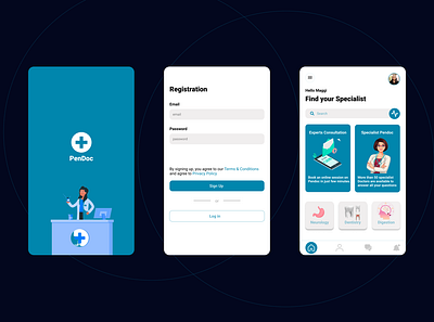 PENDOC app design home hospitak login mobile patient splashscreen typography ui uiux