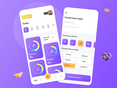 Habit Tracker App app design apps clean design create habit designinspiration dribbblers habit app habit tracker minimal design minimal ui mobile app ui mobile design piqodesign purrweb ui sajon tracker app trending ui design