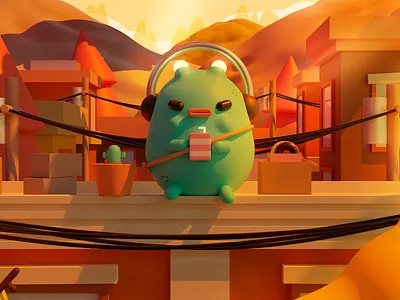 Alien in roof 3d afternoon alien blender cute environment illustration inspiration roof