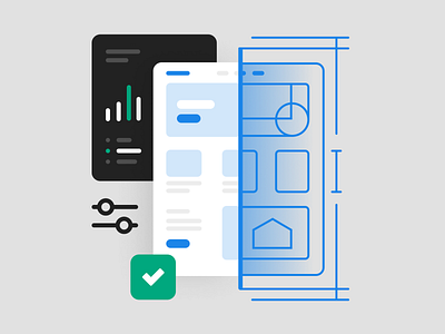 Quality and impact blueprint icon illustration landing page spot system template web