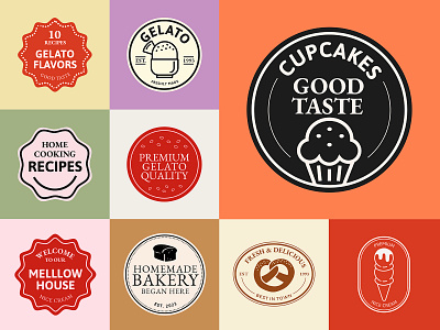 Bakery & Gelato Badges | Food Business Logos badge bakery bakery logo brand identity branding business badge creative design food business gelato graphic design illustrator logo psd shop small business store unique logo vector vintage