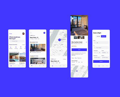 Travel booking app app booking design flat flight form hotel light ui map minimal reservation travel trip ui