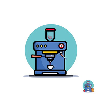 coffee machine illustration animasi character design face flat flat design illustration indonesia logo ui