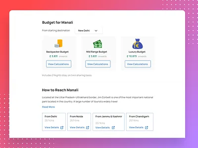 Widgets & sections for the travel website budget how to reach manali travel ui web website