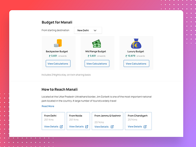 Widgets & sections for the travel website budget how to reach manali travel ui web website