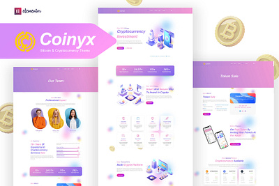 Coinyx - Cryptocurrency Blockchain & Bitcoin Elementor Template bitcoin bitcoin widget blockchain consulting crypto crypto cryptocurrency gradient ico landing page template kit