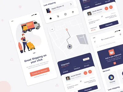 Latest Shipping App UI Design app design courier courier delivery courier delivery application delivery delivery app logistic mobile app design mobileapp pacakge parcel application design shipping track transport ui ui design uiux
