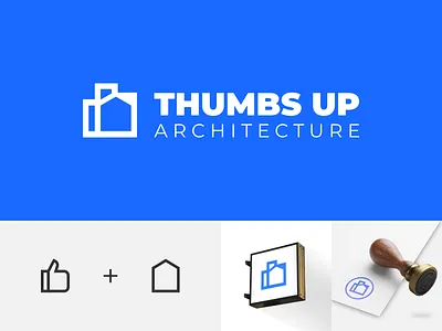 Thumbs Up Architecture Logo Design Concept - Thumbs Up + House architect studio logo architecture logo blue brand identity branding creative logo dual meaning flat design geometrical logo logo minimal logo minimalist negative space simple logo simplicity studio logo