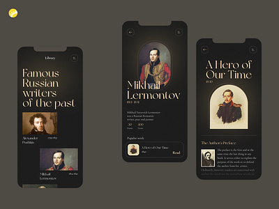 Online library app app concept dark history lermontov library mobile mobile design poems ui ui design uiux ux ux design writers