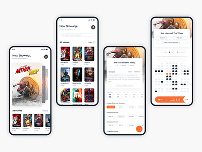 Movie Tickets Booking App 🎟️🍿 app ui kit booking dailyui design elegant illustration ios latest minimal modernui movie photoshop simple sketch ticket trenddesign trendui ui design uiapplication uiux