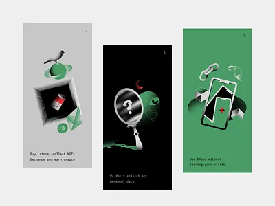 DApps: illustration set crypto dapp decentralized application finance fintech illustration illustration set nft onboarding vector
