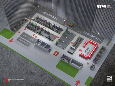 Stamp Parts Solutions - Layout 3d cad design factory flyer graphic design illustration