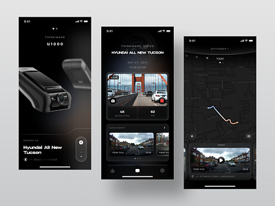 Thinkware Dashcam Mobile App - Exploration camera car carousel dashcam exploration home map mobile navigation onboard ui