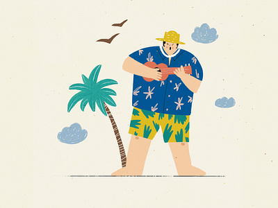 Let's play the ukulele! 2d art book illustration character character design children illustration design hand drawn hawaii illustration man man playing ukulele palm people procreate raster summer ukulele