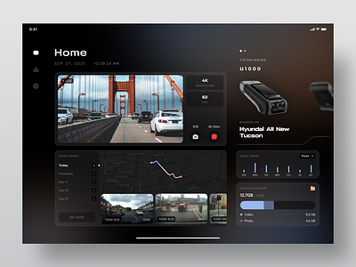 Thinkware Dashcam Mobile App (iPad) - Exploration app car dark dashboard dashcam exploration map tablet ui