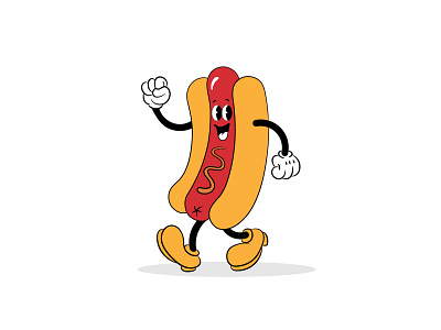 Cartoon mascot character hot dog. advertisement american banner bun card cartoon concept dog fast fast food flat food fun happy hot lunch mascot meal nourishment poster