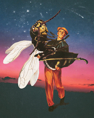 Fly me to the Moon classic collage collage art fly illustration old movie poster retro retro art vintage