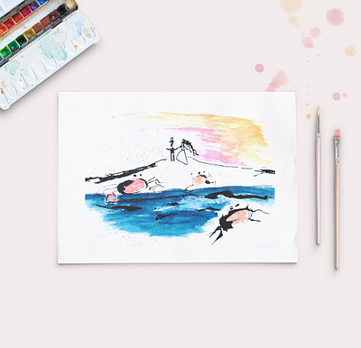 By the shore - Ink and Acrylic Illustration acrylic art design graphic design illustration ink limerick mixedmedia paint