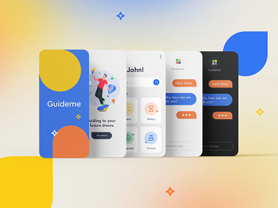 Guideme Brand UI system app branding chat clean clever design education icon icons illustration list logo mark menu minimal navigation phone profile student ui