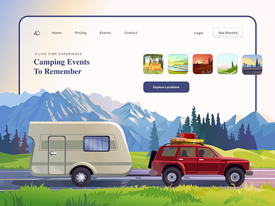 Camping Trips - Landing Screen 3d adventure animation camping concept creativity design dubai events faizan saeed illustration interface landing screen mobile ui peace tour trips ui ux web design