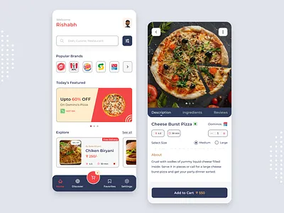 Food Delivery App UI Design | Rish Designs app designer best ui design burger app dailyui design dominos figma food food app ui food booking app food delivery app graphic design light ui minimal pizza app restaurant app rish designs ui ui design ux